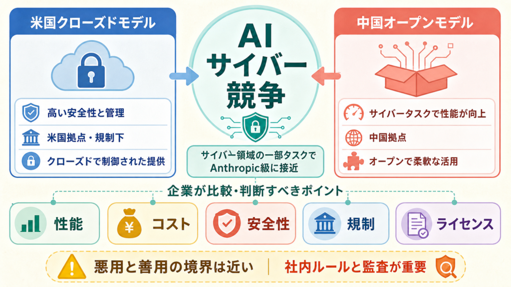 中国AI、サイバー領域でAnthropic級に接近の図解