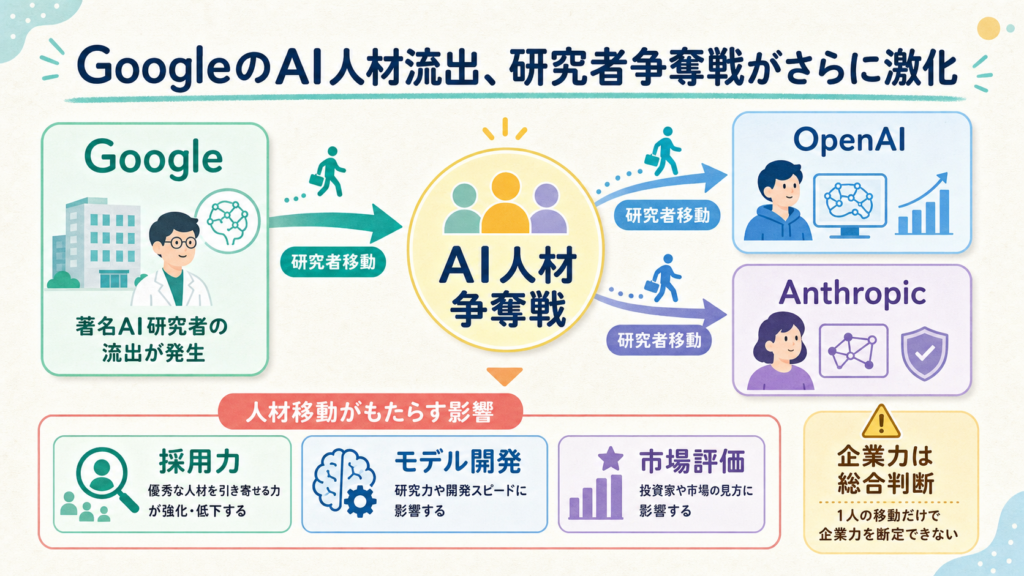 GoogleのAI人材流出、研究者争奪戦がさらに激化の図解