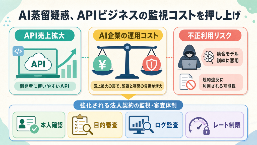 AI蒸留疑惑、APIビジネスの監視コストを押し上げの図解