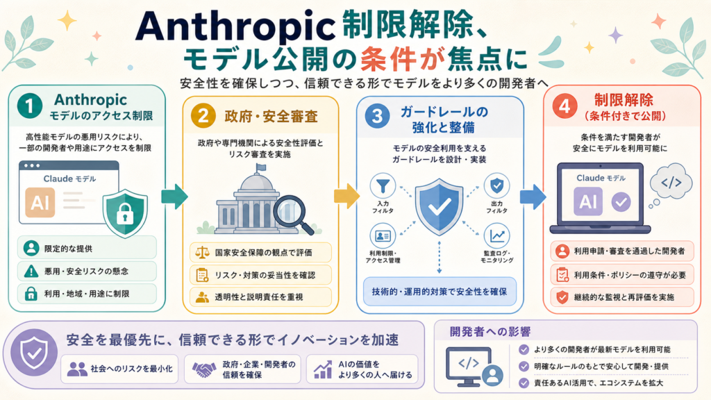 Anthropic制限解除、モデル公開の条件が焦点にの図解