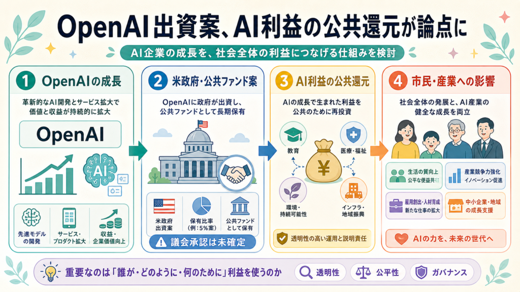 OpenAI出資案、AI利益の公共還元が論点にの図解