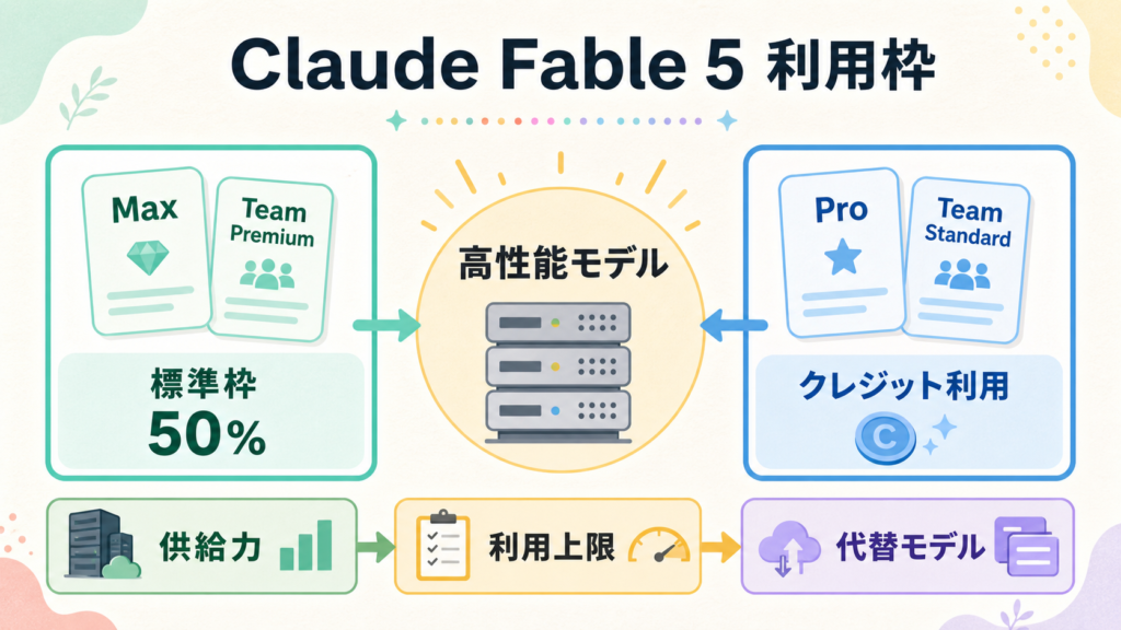 Claude Fable 5のプラン別利用枠と供給力の関係を示す図解