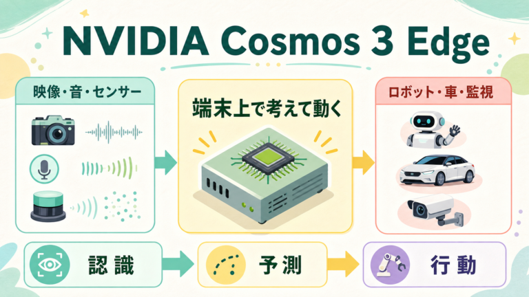 NVIDIA Cosmos 3 Edgeが端末上で認識・予測・行動する流れの図解