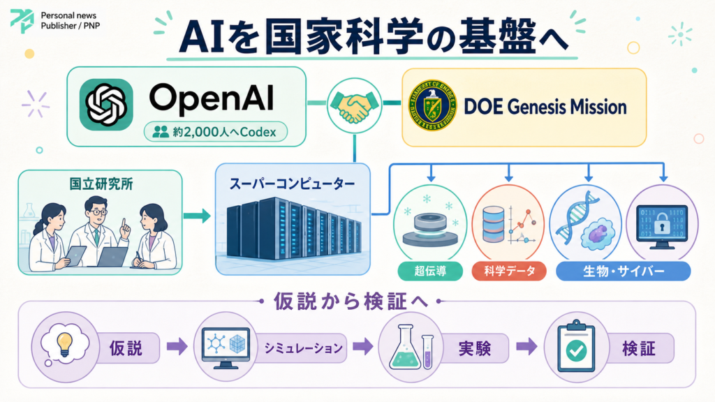 OpenAIと米国研究機関のAI研究支援を示す図解