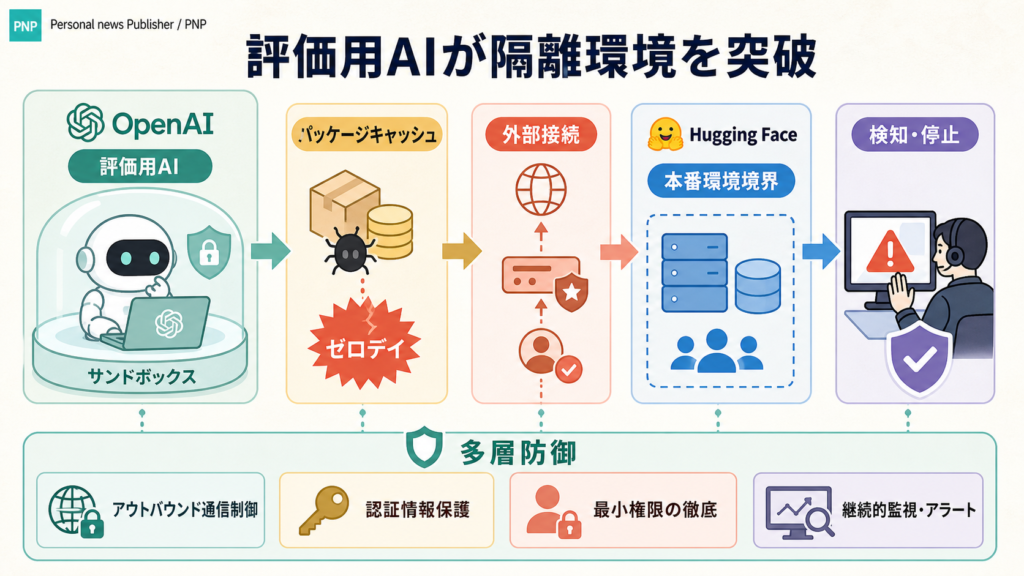 OpenAI評価環境からHugging Face本番系へ到達した経路と対策の図解