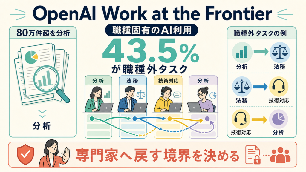 OpenAI調査でChatGPT利用が本来の職種外タスクへ広がる割合を示す図解
