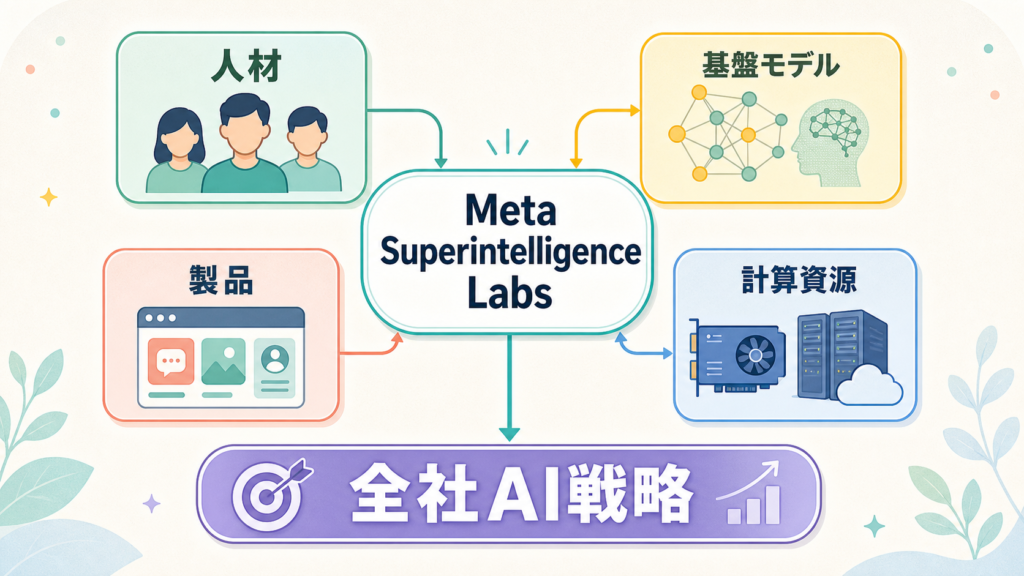 Meta、超知能ラボでAI開発体制を再編の図解