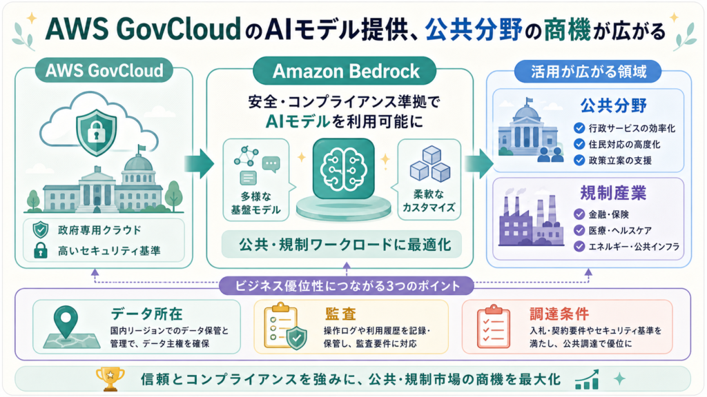 AWS GovCloudのAIモデル提供、公共分野の商機が広がるの図解