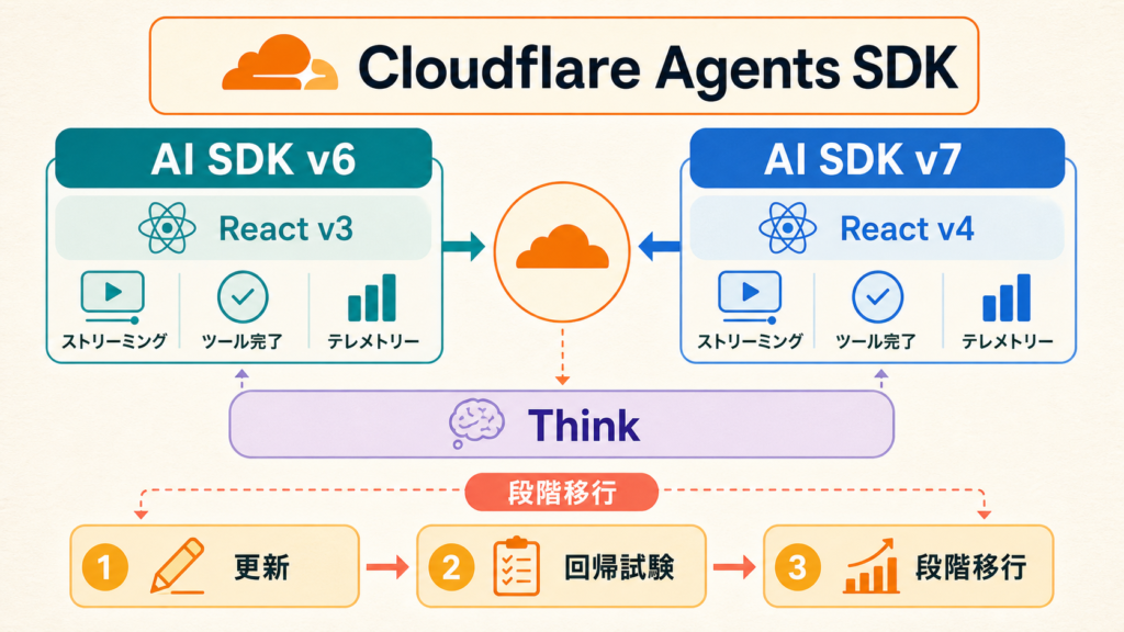 Cloudflare Agents SDKでAI SDK v6とv7を段階移行する組み合わせの図解