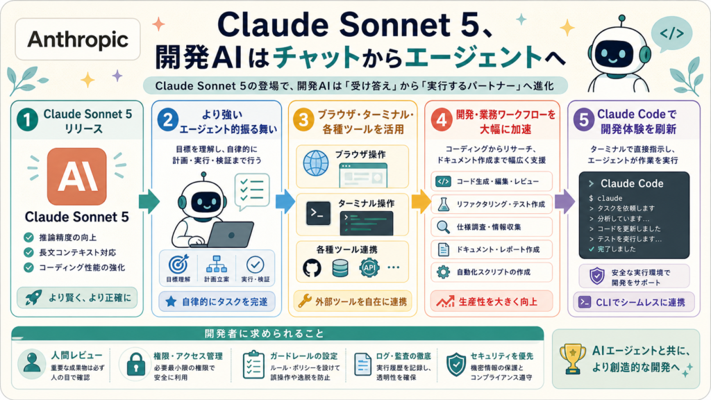 Claude Sonnet 5、開発AIはチャットからエージェントへの図解