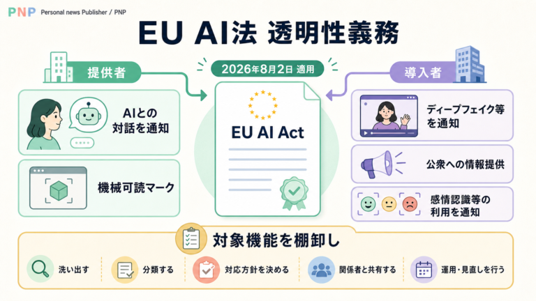 EU AI法の透明性義務を提供者と導入者に分けた図解