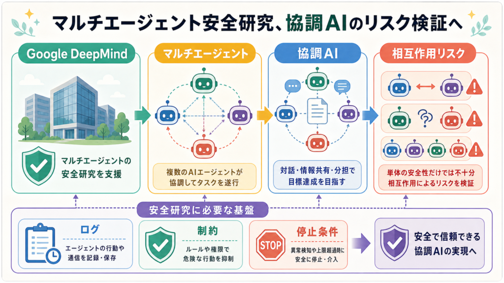 マルチエージェント安全研究、協調AIのリスク検証への図解