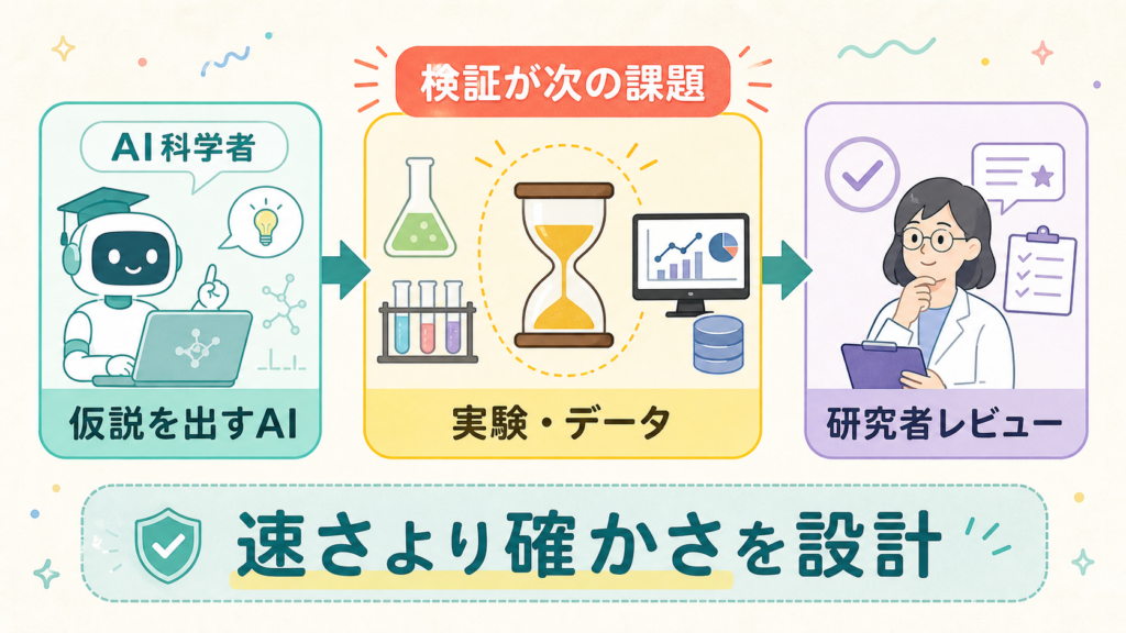 AI科学者の次の課題、仮説を増やすより検証を回すの図解