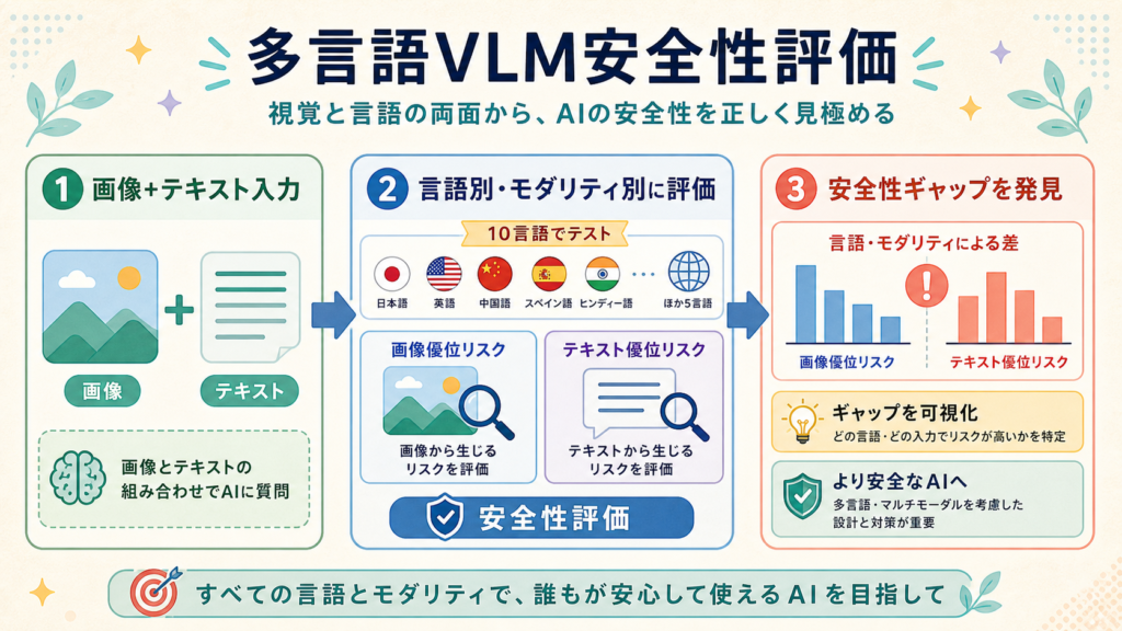 多言語VLM安全性、画像と言語の組み合わせ評価への図解