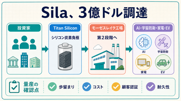 Silaの3億ドル調達がTitan Siliconの米国量産拡大につながる流れの図解