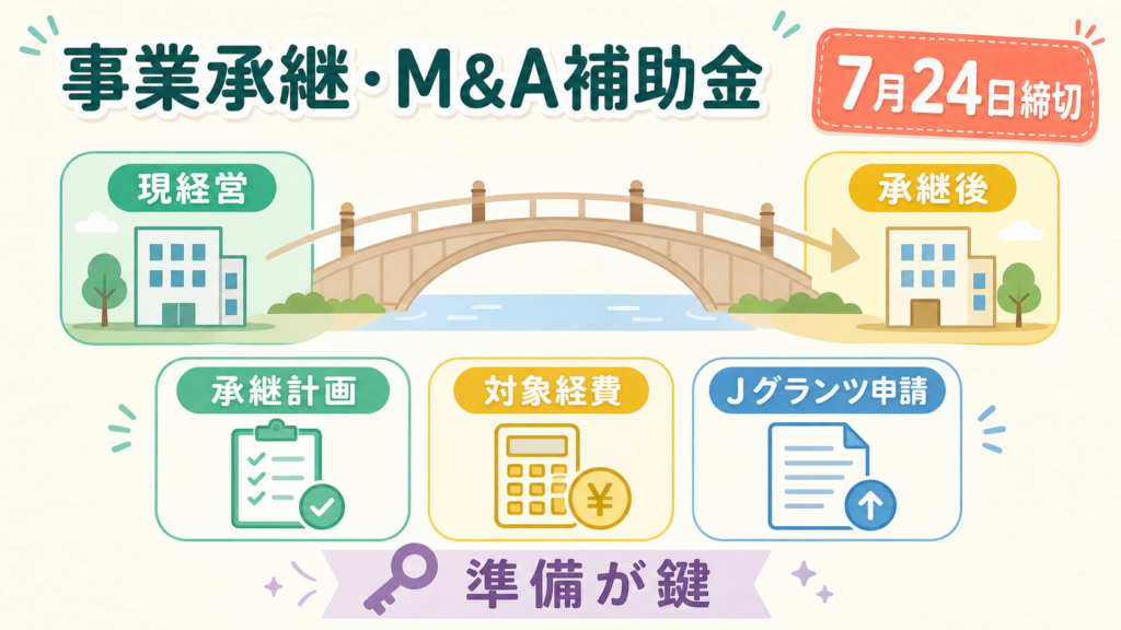 事業承継・M&A補助金、7月下旬締切へ。手続きの準備が鍵の図解