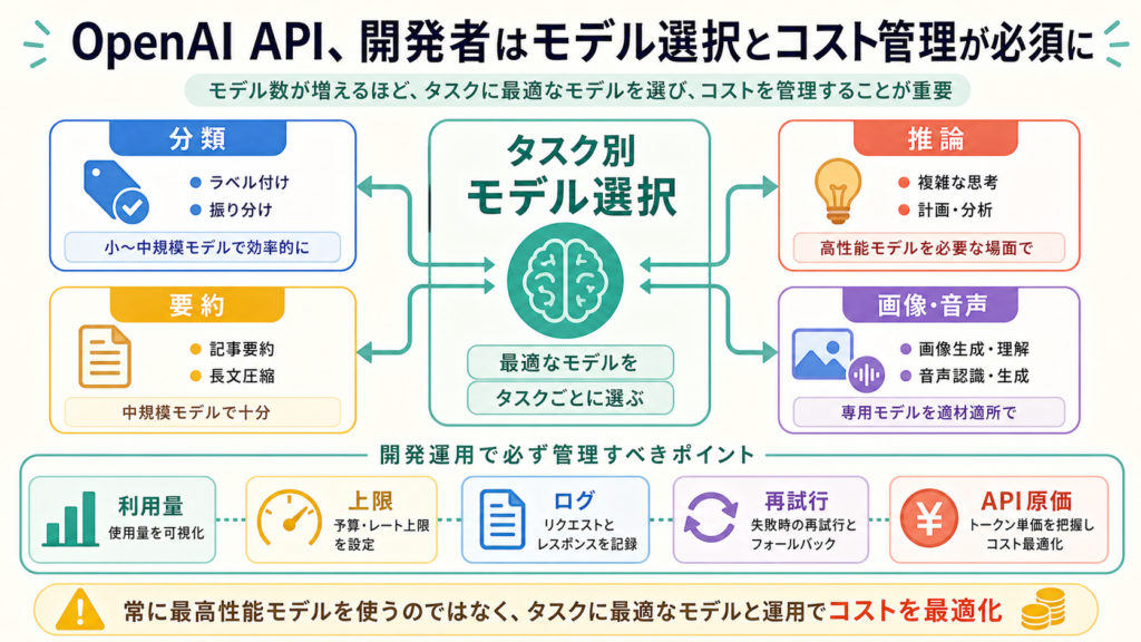OpenAI API、開発者はモデル選択とコスト管理が必須にの図解