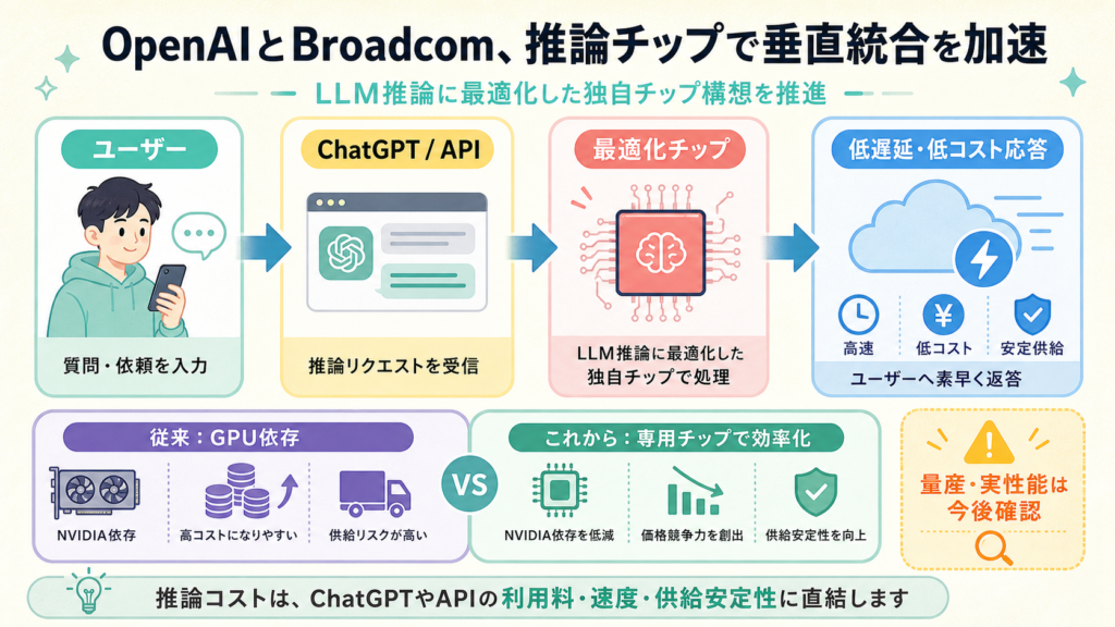 OpenAIとBroadcom、推論チップで垂直統合を加速の図解