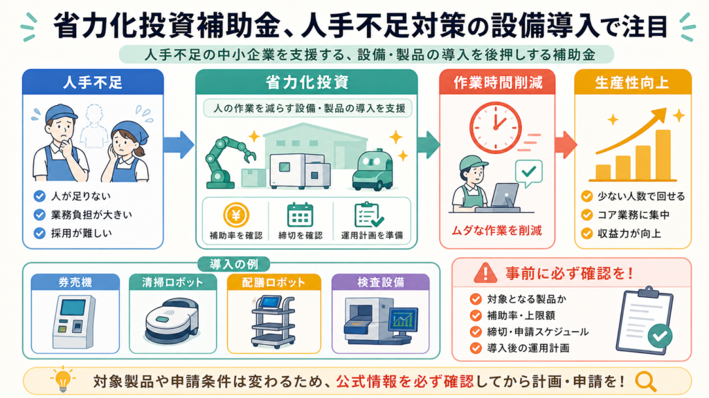 省力化投資補助金、人手不足対策の設備導入で注目の図解
