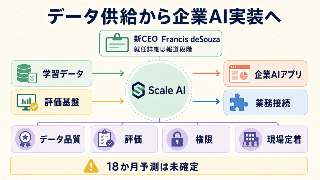 Scale AIが学習データから企業AIアプリケーションへ軸足を移す図解