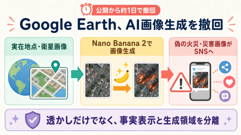 Google EarthがNano Banana 2の画像生成機能を撤回した理由を示す図解