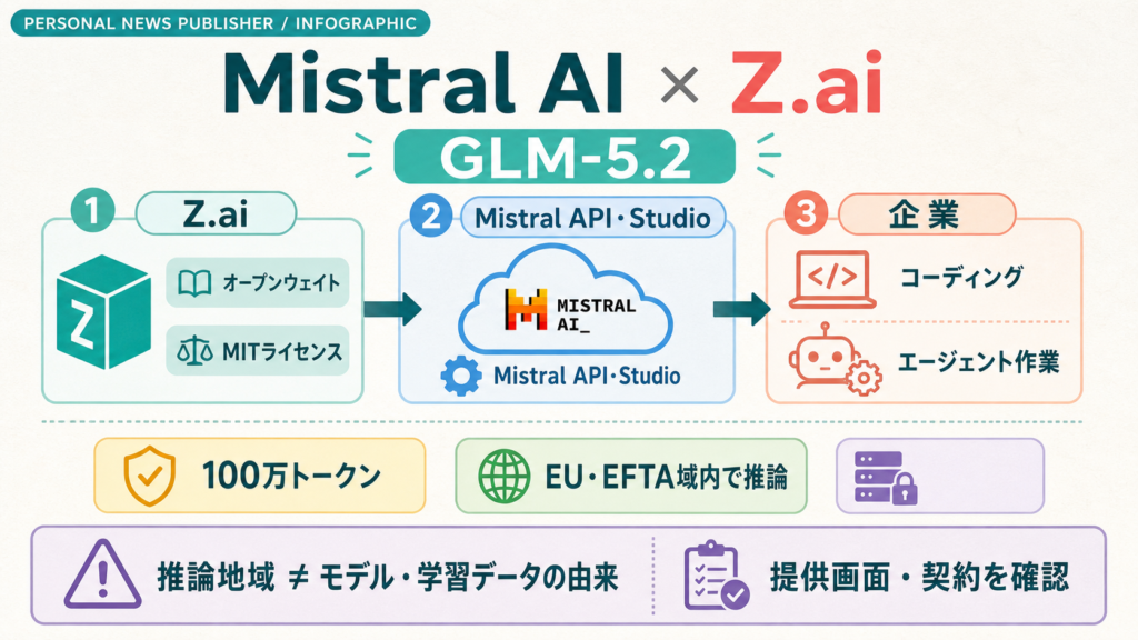 Z.aiのGLM-5.2をMistralのAPIとEU地域別推論で利用する構成を示す図解