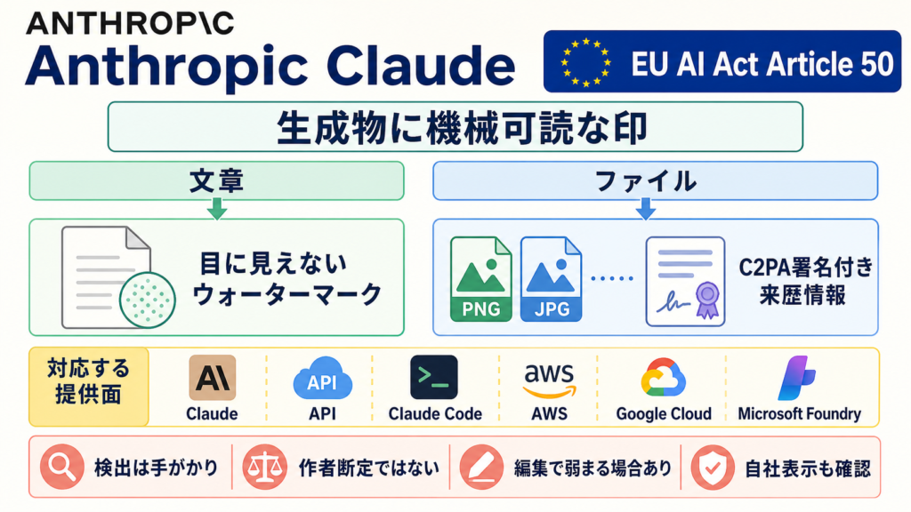 Anthropic Claudeが文章とファイルへ付ける機械可読な印と限界を示す図解