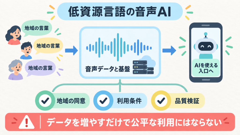 OpenAI Foundationなどが、低資源言語でのAI利用を広げる共同取り組みへ参加。初期は音声AIのデータと基盤に焦点を置く。データ収集、地域の同意、品質検証を分けて考える必要がある。