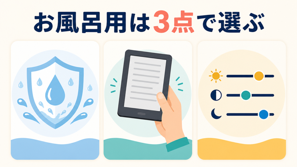 お風呂用Kindleを選ぶ3つのポイント