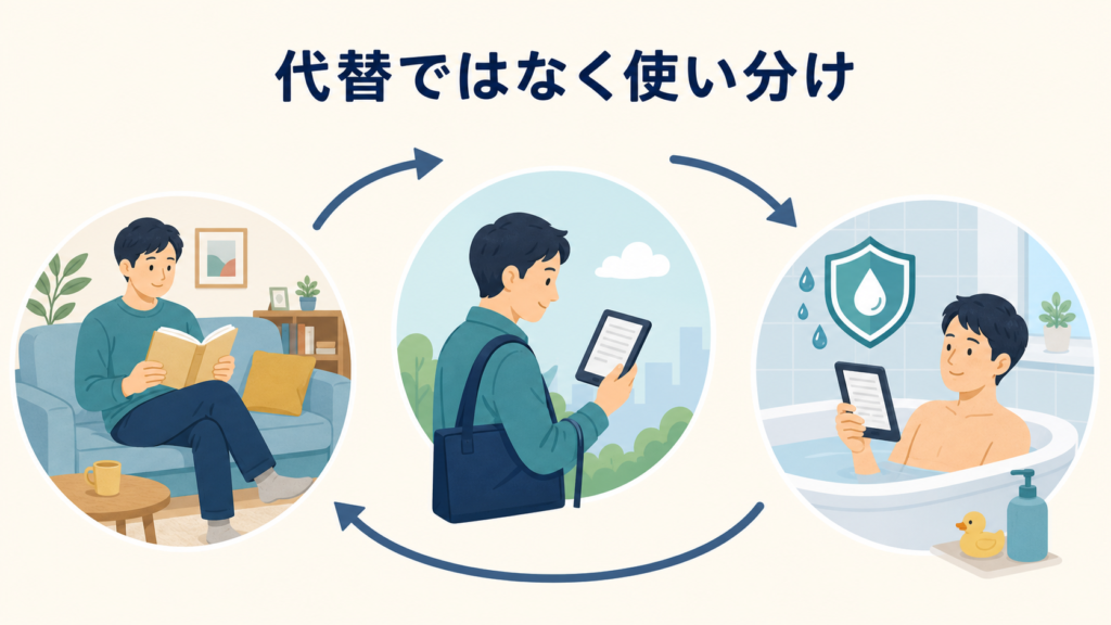 Kindle端末と紙を場面で使い分ける