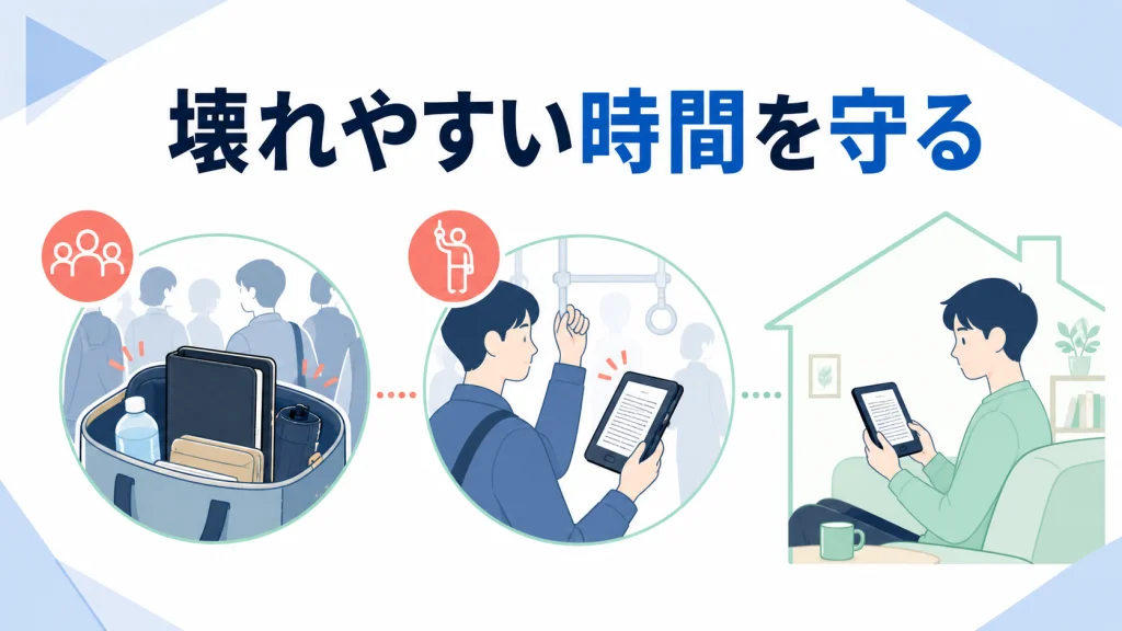 Kindle Paperwhiteはカバーではなく壊れやすい時間を守ると示す図解