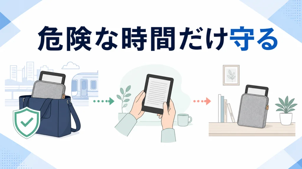 Kindle Paperwhiteは危険な時間に合わせて守ると示す図解