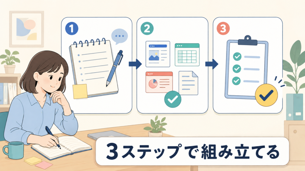 4つの要素をプロンプトに組み立てる3ステップ