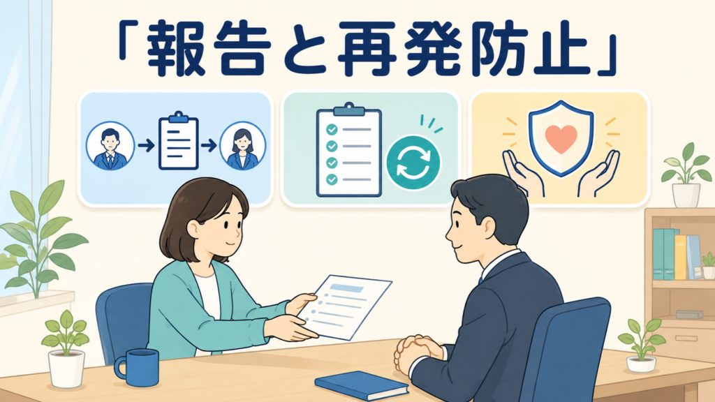社内・取引先への報告と再発防止