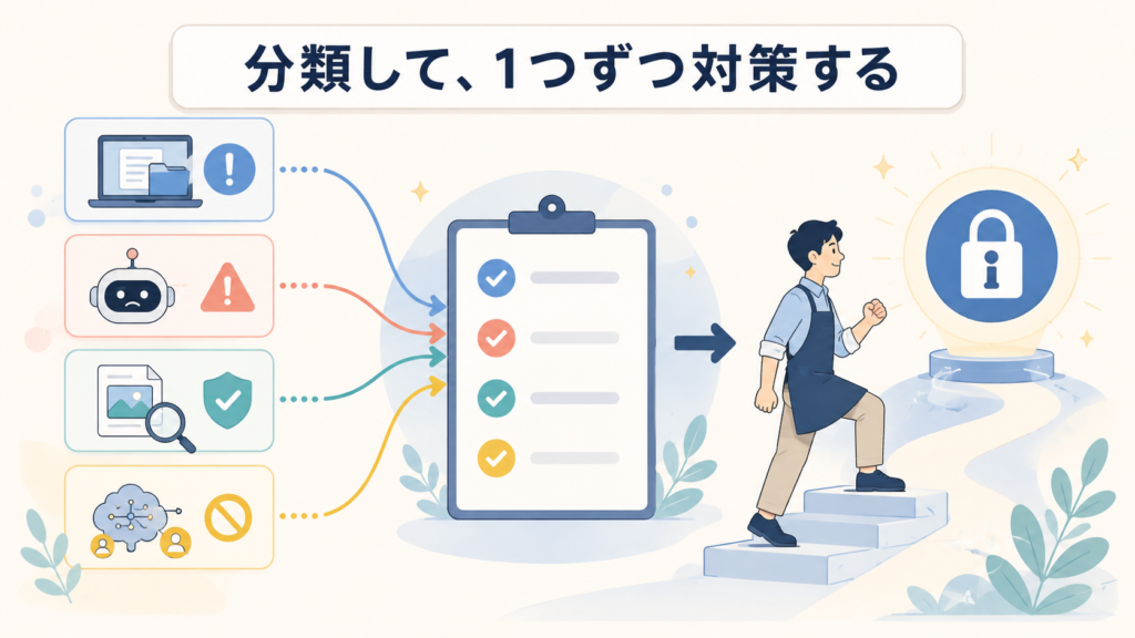 まとめ|生成AIのリスクは分類してから、1つずつ対策する